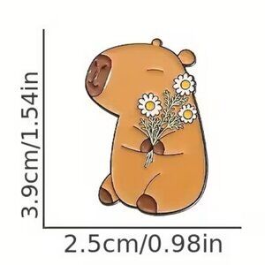 Charming Capybara Holding Flowers Enamel Pin